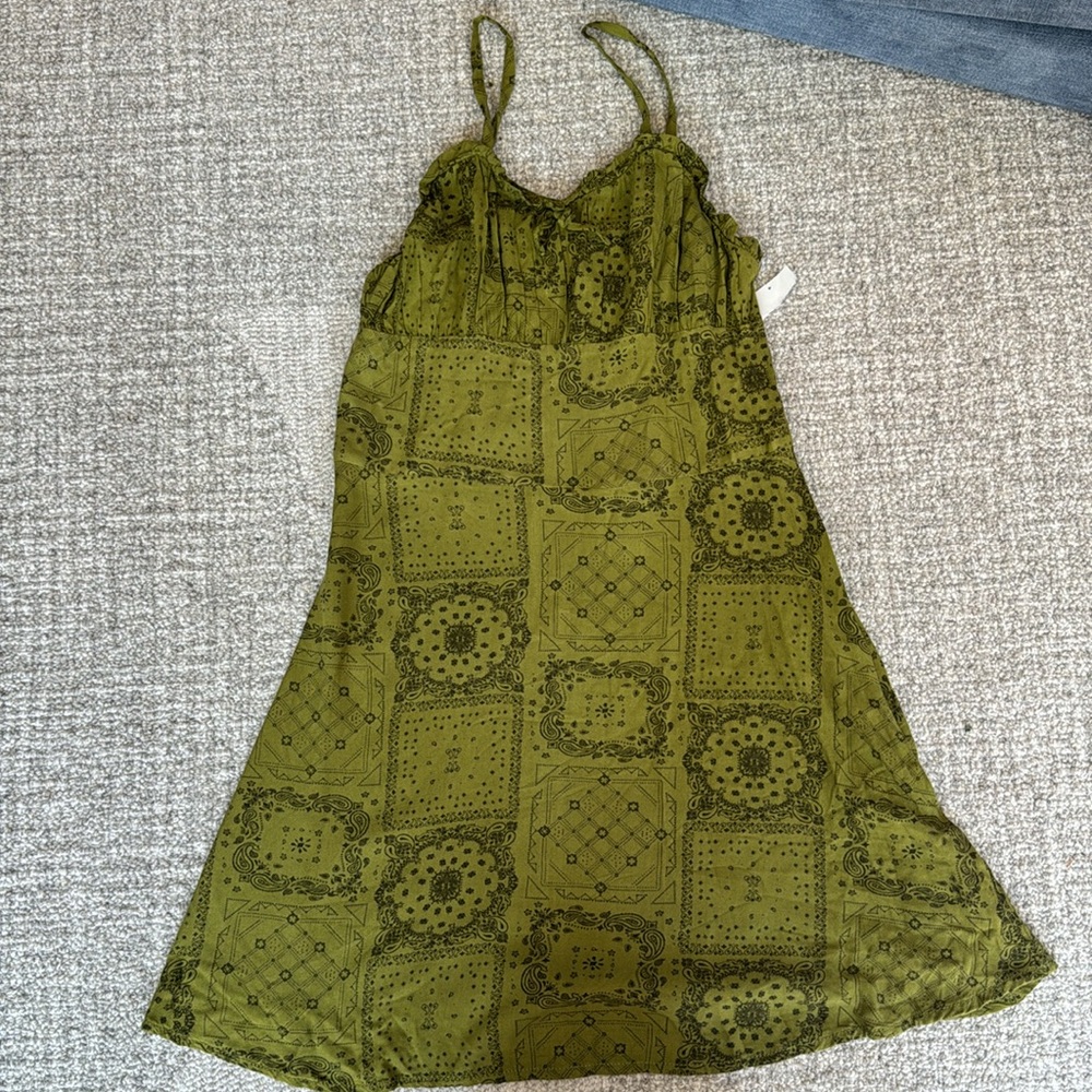 KIDS' PRINT SKATER DRESS IN OLIVE SARMA BANDANA